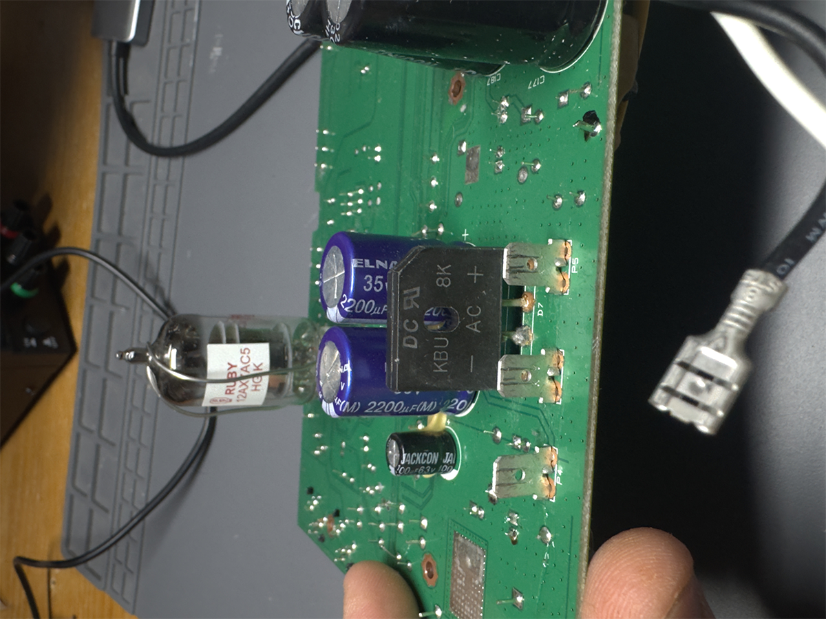 VOX VT120+ amplifier circuit board showing the replacement rectifier