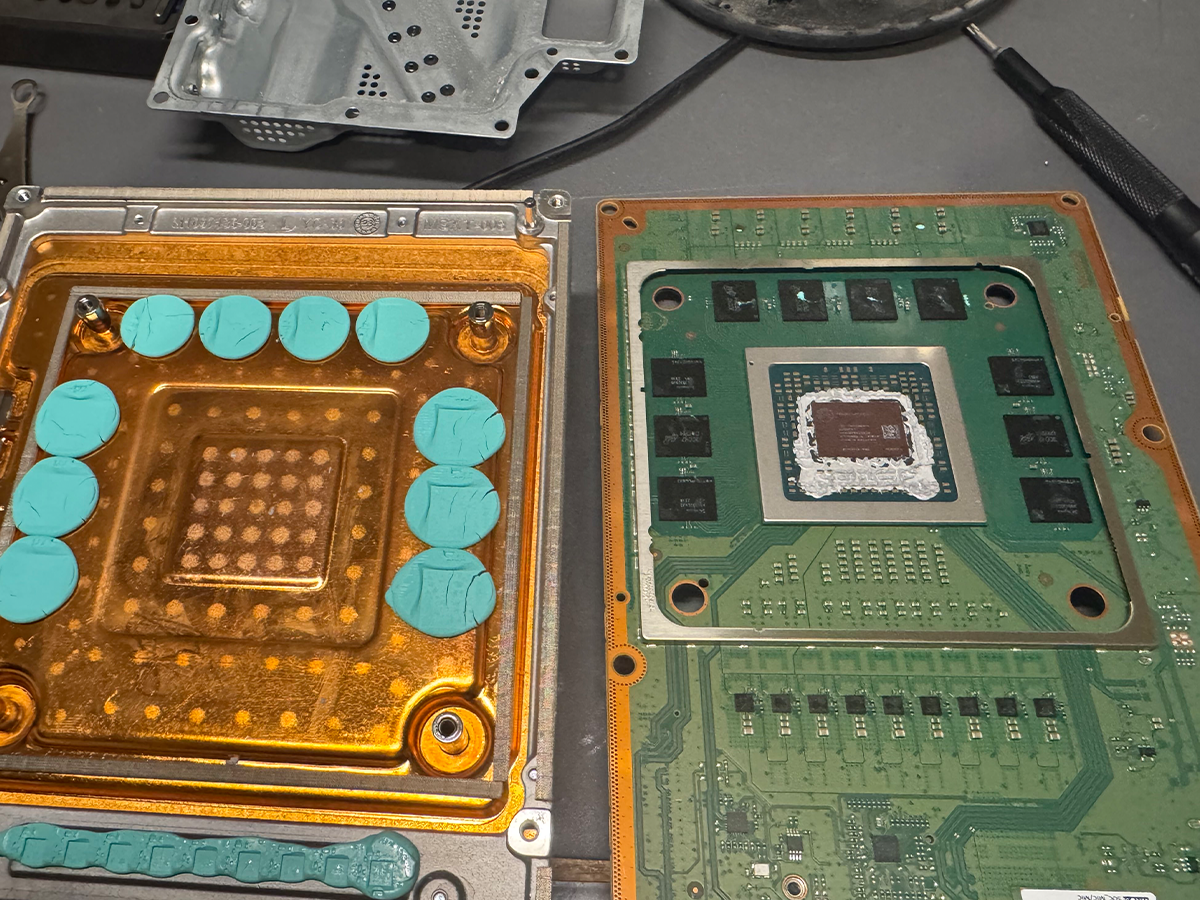 Xbox Series X thermal paste replacement showing the heatsink and GPU